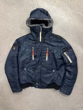Y2K Vintage Point Zero Faux Fur Hooded Flight Jacket - S